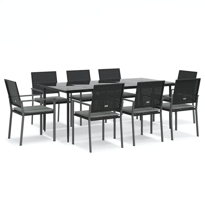 vidaXL 3/5/7/9 Piece Patio Dining Set with Cushions Poly Rattan and Steel