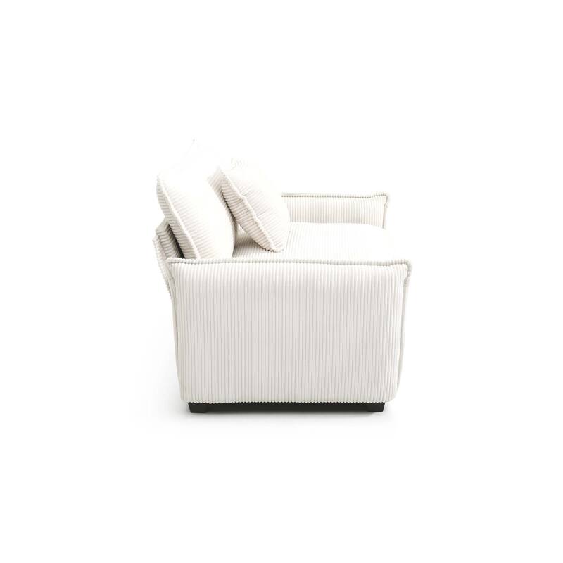 Roomfitters 2-Piece Beige Corduroy Sofa Set, Deep Seated Modular Chairs with Memory Foam & Pillows