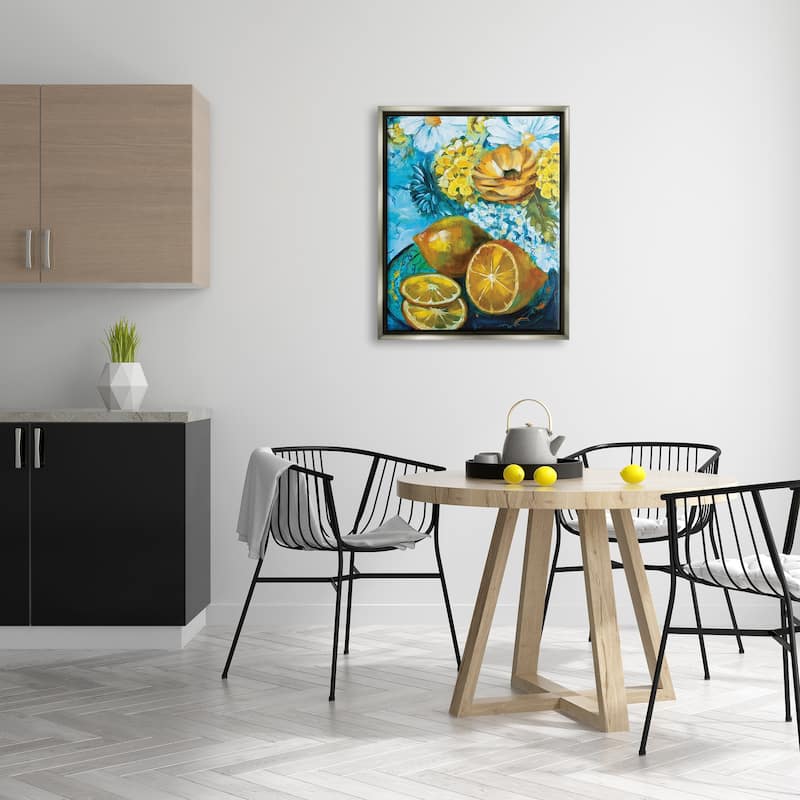 Stupell Lemons & Flowers Painting Framed Floater Canvas Wall Art Design by Linda McClure