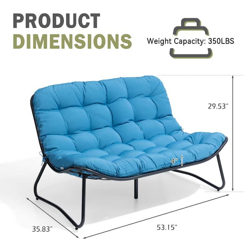 Double Papasan Chair Loveseat with Cushion, All-weather PE Rattan and Metal Frame for Indoor Outdoor