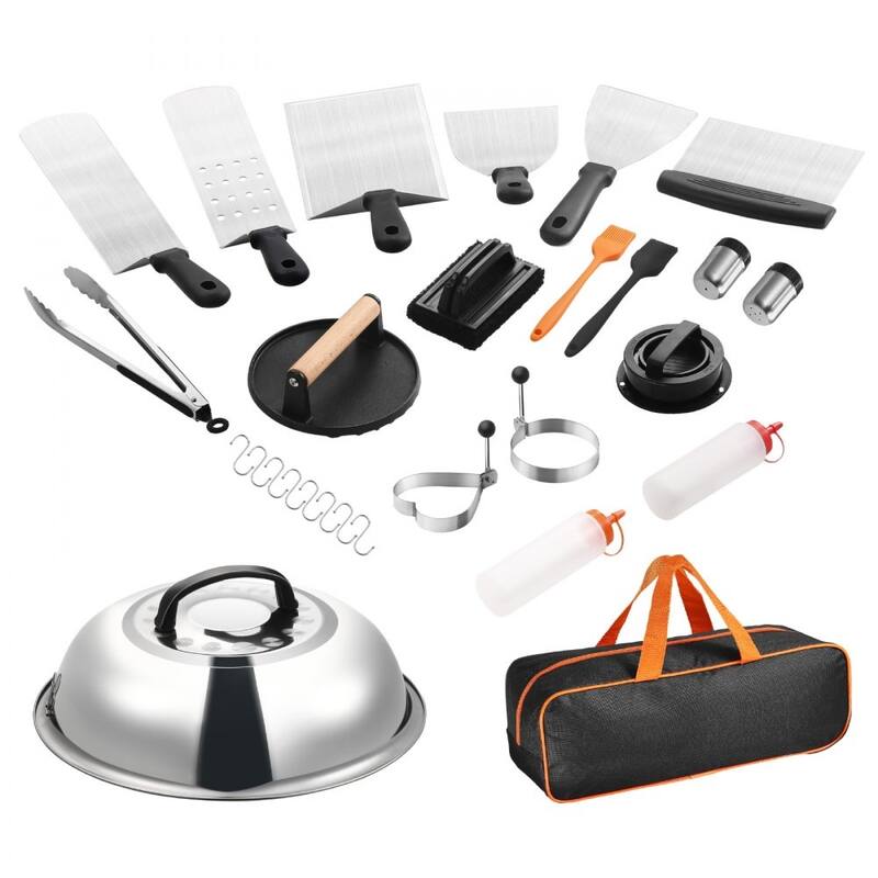 28-Piece BBQ Griddle Accessories Kit with Spatulas Meat Press Silicone Brushes and Hooks - 15.55” x 13.19” x 5.31”