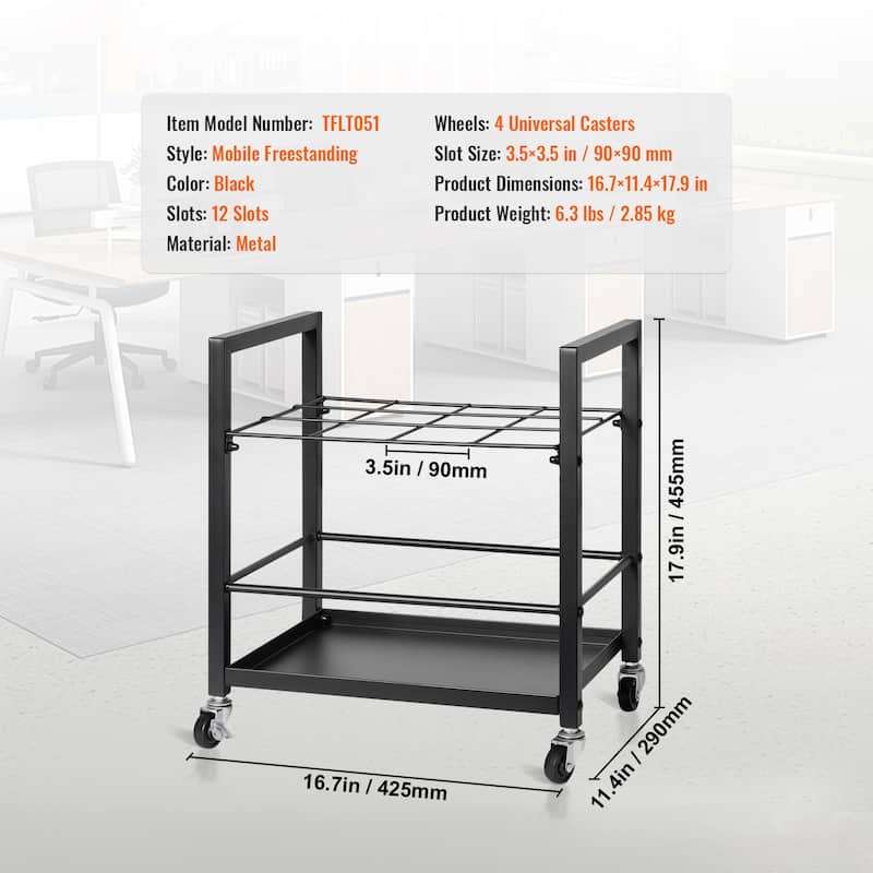 Blueprint Storage Rack, 12 Slots Blueprint Holder with Wheels, Mobile Metal Blueprint Storage Cart for Map Poster