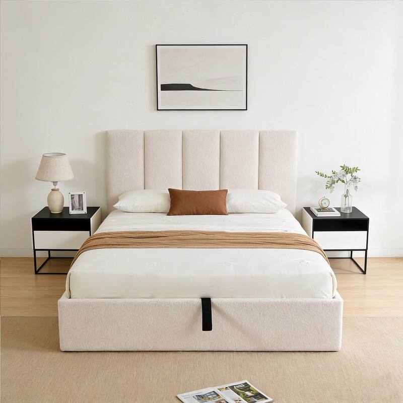 Full Size Lift-Up Storage Bed, White - Off White - Full