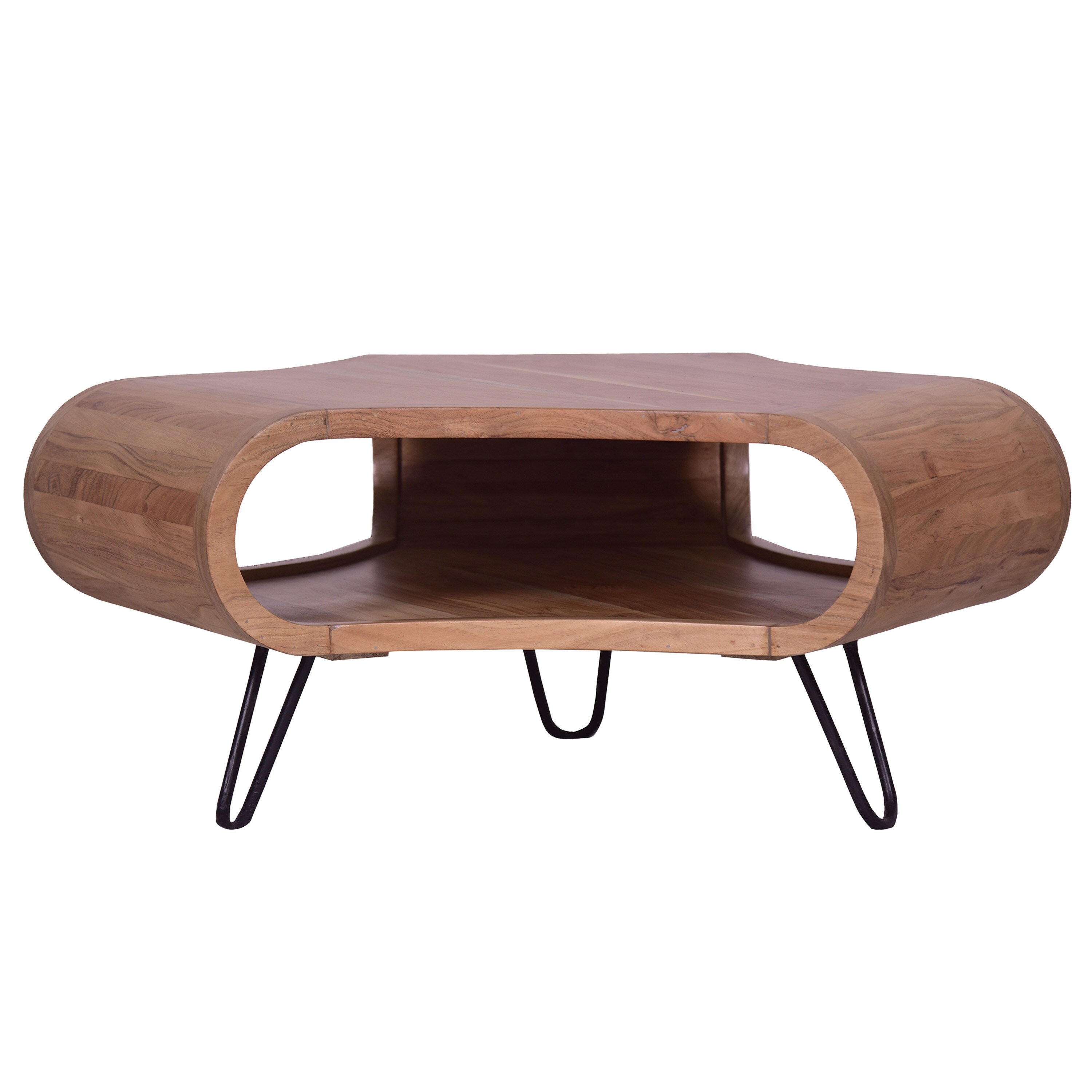 37 Inch Coffee Table, Handcrafted Curved Hexagon Shape with 37 Inch Coffee Table, Handcrafted Curved Hexagon Shape with