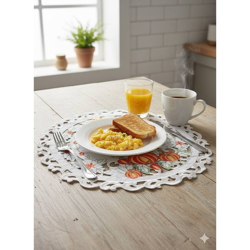 Pumpkin Embroidered Cutwork Round Placemat, 12" dia.