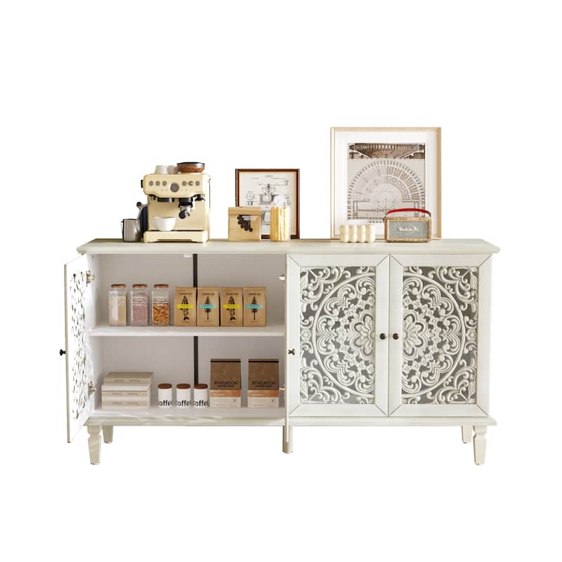 GDFStudio - Floral Heritage Antique Farmhouse Wooden Buffet Cabinet with Adjustable Shelves for 65+ Inch TVs