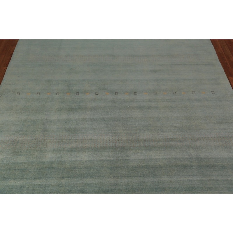 Aqua Green Gabbeh Oriental Area Rug Hand-Knotted Wool Carpet - 8'3" x 9'11"