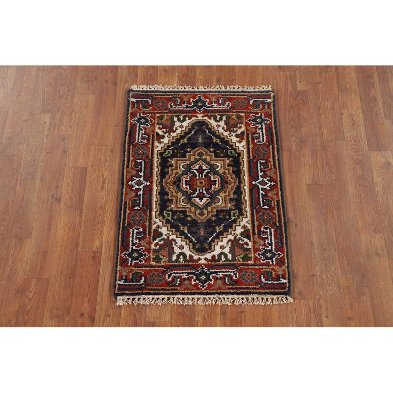 Navy Blue Heriz Serapi Indian Accent Rug Handmade Wool Carpet - 2'0" x 3'0"