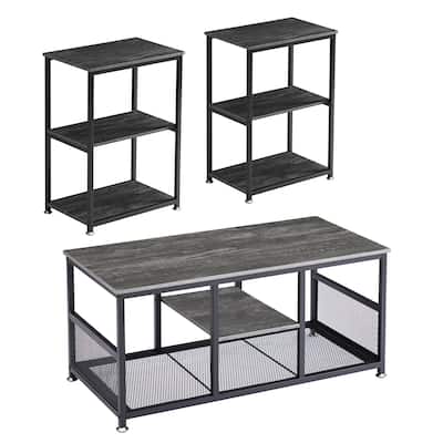 Industrial Coffee Table Set of 3, Sofa Table and Side Table Set of 2