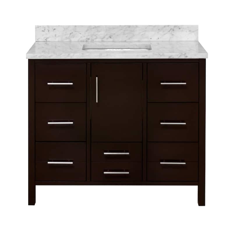 KitchenBathCollection California 42" Bathroom Vanity with Carrara Marble Top