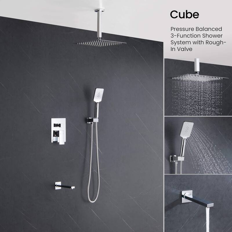 Pressure Balanced Ceiling Mounted 3-Function Shower System with Rough In Valve
