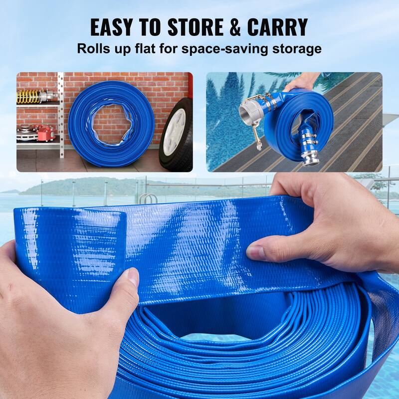 Pool Drain Hose, 2 inch by 50 ft, Durable PVC Material, Includes Aluminum Camlock C & E Connectors and Clamps - 50 ft