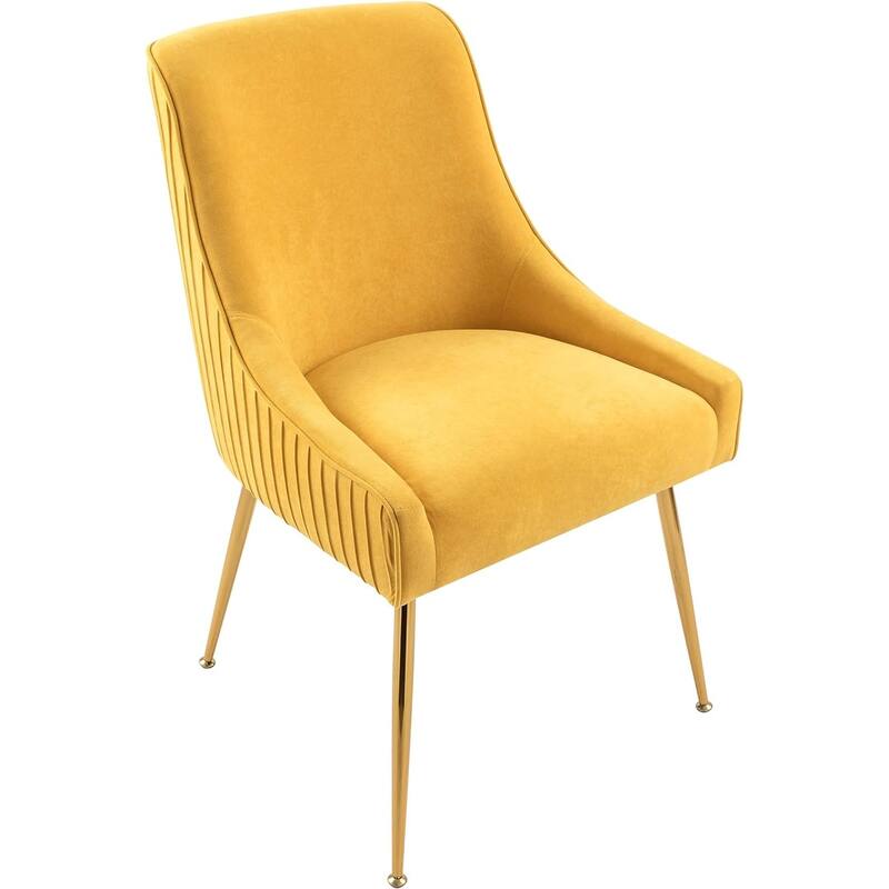 US Pride Furniture Luxury Velvet Chair with Elegant Scoop Back Design Gold Metal Legs and Soft Upholstery Comfortable Seating - Mustard Yellow