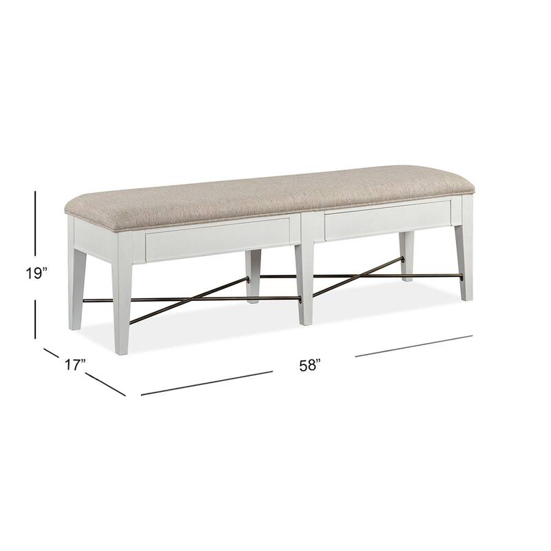 Magnussen Home Heron Cove Chalk White And Dovetail Grey Upholstered Bench - 58''W x 17''D x 19''H