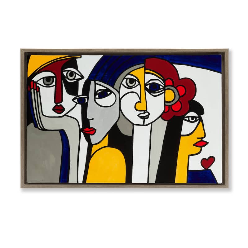 Stupell Primary Hues Faces Portrait Framed Floater Canvas Wall Art Design By Ruth Fromstein - 25 x 17 - Brown