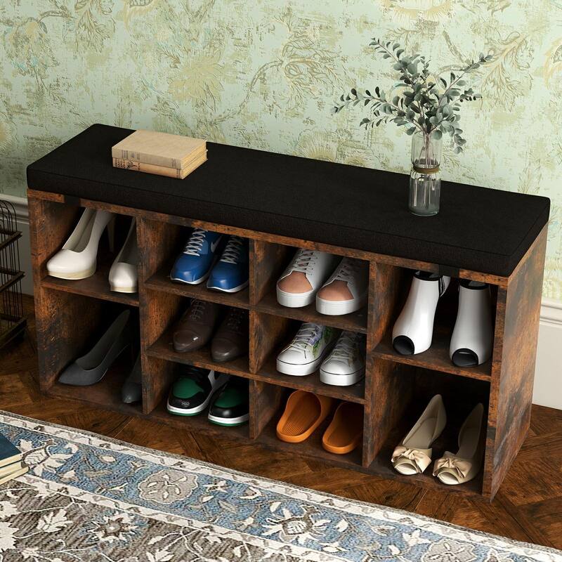Entryway Shoe Bench with Storage, Padded Seat 40.9 inch