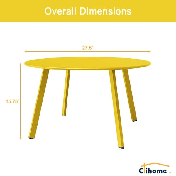 dimension image slide 6 of 10, Clihome Weather Resistant Round Steel Patio Large Coffee Table