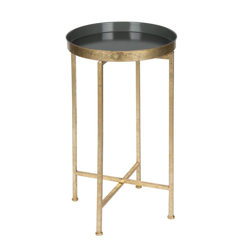 Kate and Laurel Celia Round Foldable Metal Accent Table - Grey