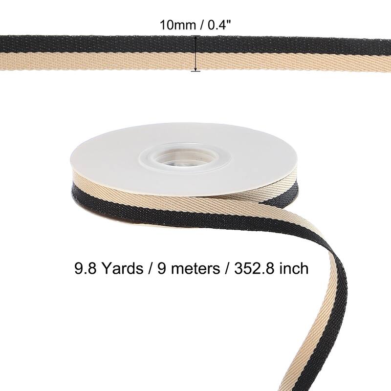 9.8 Yards Christmas Striped Ribbon, Ribbon Candy Roll - Black/Khaki - 9.8 Yards x 0.4"