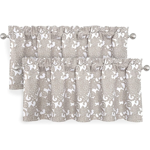 slide 1 of 10, DriftAway Daisy Dahlia Blooming Flower Floral Lined Window Curtain Valance 2 Pack 52" width x 18 " length 2 pack - Beige