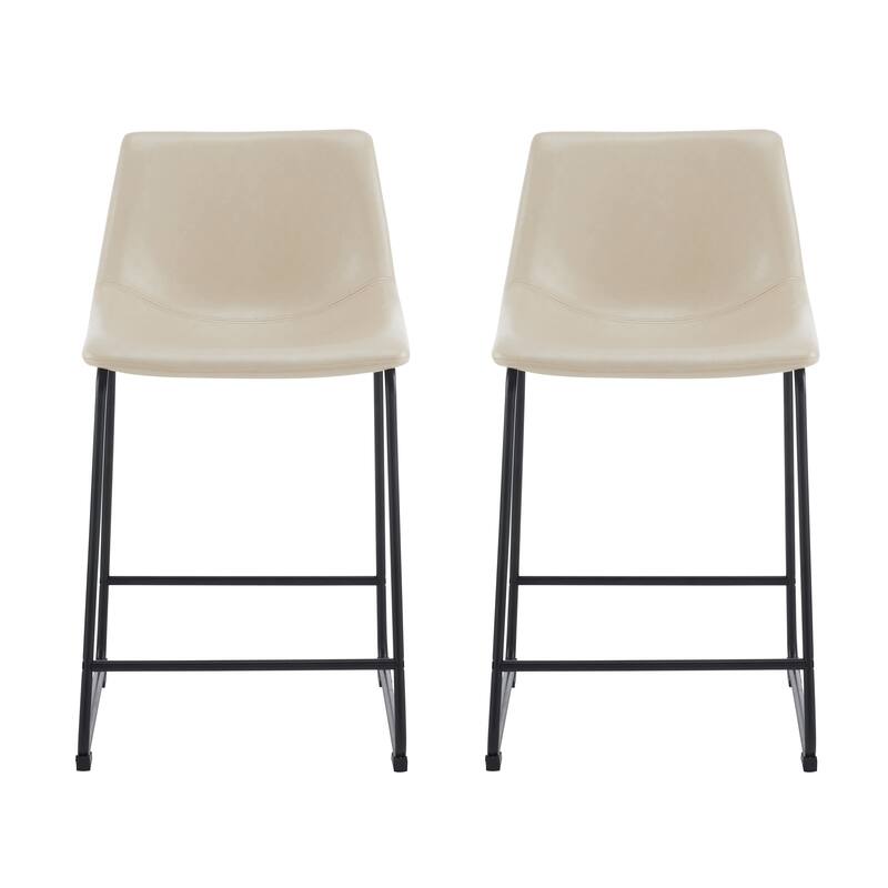 Faux Leather Bar Stools Set of 2, Counter Height Bar Stool with Back, Kitchen Island Chairs with Metal Legs and Footrest