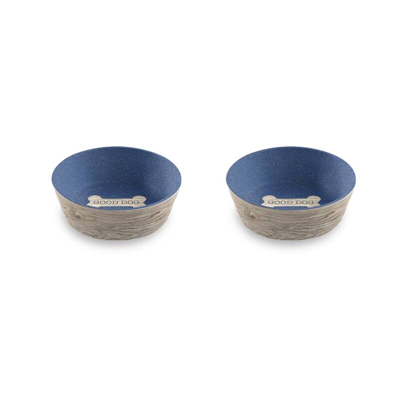 Abode Homewares French Oak Wood Bone Merge Pet Bowl - Blue - Set of 2 - Medium