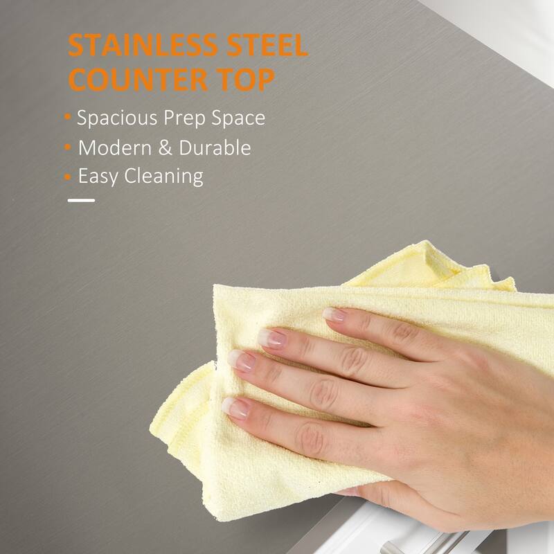 HOMCOM Stainless Steel Top Kitchen Island Rolling Utility Cart with Drawers & Shelves - White