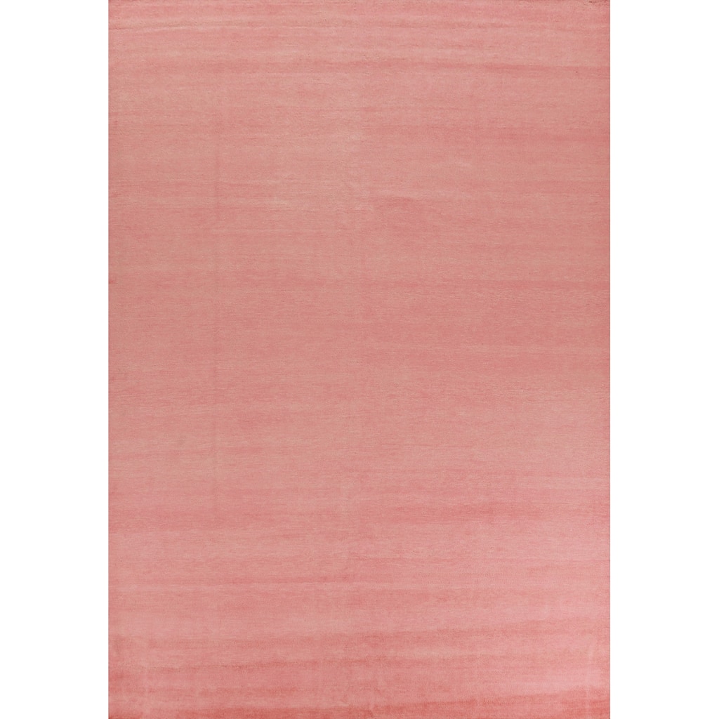 Hand Knotted Oriental 100% Wool Carpet Modern Solid Coral Gabbeh Area Rug - 12' 2'' X 9' 0''