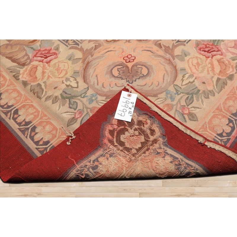 8'10''x12'4'' Hand Woven Flatweave Wool Red Medallion French Aubusson Rug - 8' 10'' x 12' 4''