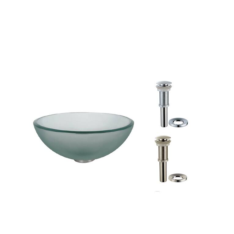 Kraus 14" Frosted Glass Vessel Bathroom Sink - Includes Pop-Up Drain