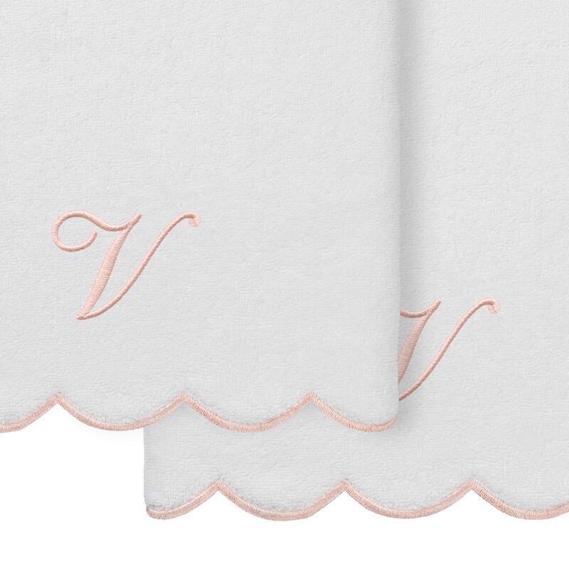 Authentic Hotel and Spa 100% Turkish Cotton Pink ADORNIA Scallop Personalized 2 Piece Bath Towel Set - 2 Bath Towels