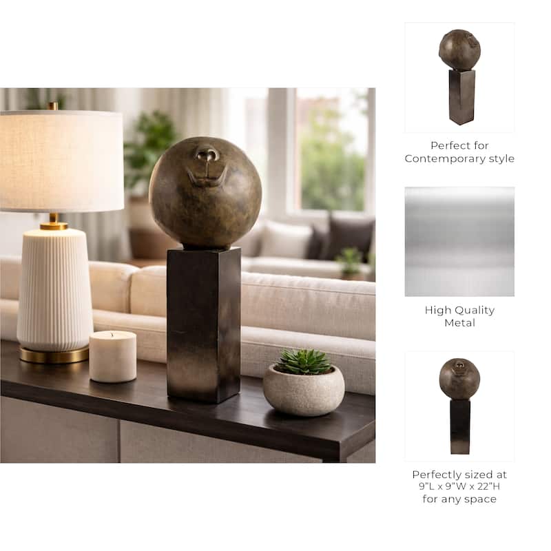 Decorative Smiley Head on Pedestal Sculpture