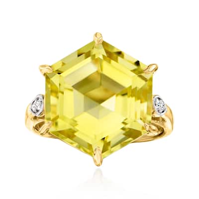 18K Yellow Gold Over Sterling Silver Lemon Quartz, White Natural Zircon Ring