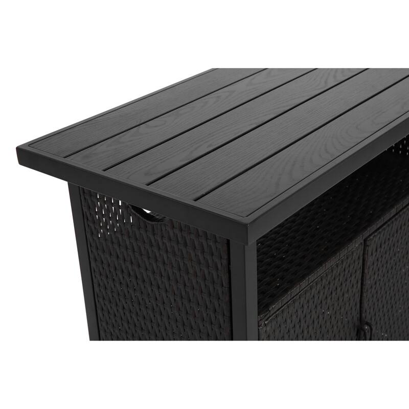Anmytek Dark Brown Wicker Rolling Storage Cabinet with Doors for Patio Pool Deck Outdoor