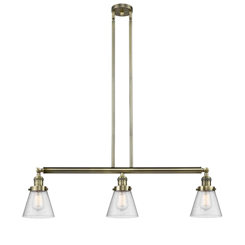 Innovations Lighting Small Cone 3 Light 39" Wide Linear Chandelier - Antique Brass / Seedy
