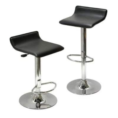 Set of 2 Modern Air-Lift Adjustable Bar Stools with Black Seat - 15.1"W x 15.1"Dx 25.2"H