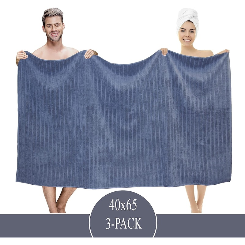 Classic Turkish Towels Plush Ribbed Cotton Luxurious Bath Sheets (Set of 3) 40x65" - 40x65