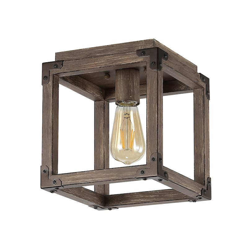 Marais 8" Iron Rustic Farmhouse LED Flush Mount, Brown by JONATHAN Y