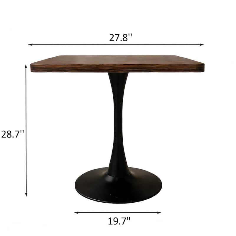 Square Dining Table, 27.6" Tulip Table with Thickened Edge Decor Tabletop & Metal Pedestal, Mid Century Modern Bistro Table
