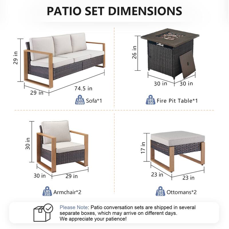 Pocassy Outdoor Fire Pit with 3-Seat Sofa Club Chairs Patio Furniture Set