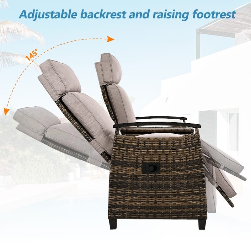 Patio Lounge Chair Set with Acacia Wood Armrests and Built-in Storage Table for Balcony