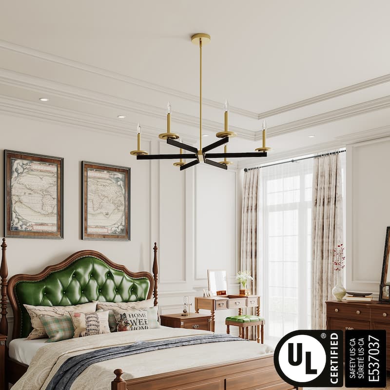 37-inch Modern Black/ Gold 6-light Candle Chandelier with UL Certified - 37 inches