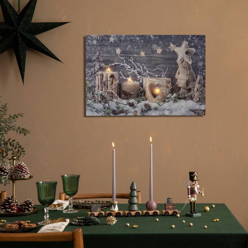 Country Rustic Winter Christmas LED Canvas Wall Art 23.5 x 15.5