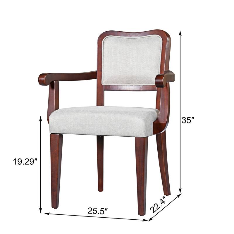 Modern Fabric Dining Armchair with Walnut Finish, Upholstered Arms and Hardwood Frame, for Dining Room or Kitchen, Set of 2