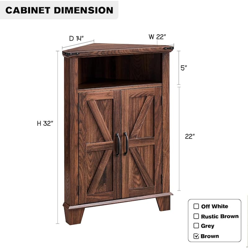 Farmhouse Corner Bathroom Cabinet, Small Corner Cabinet with Barn Door - N/A