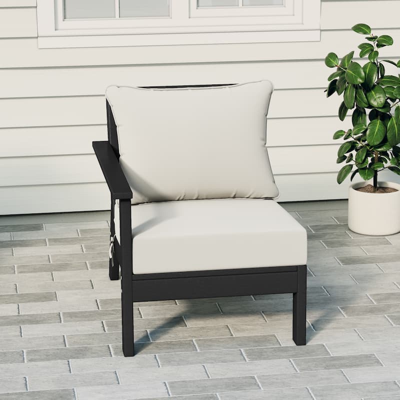 Birchwood All Weather HDPE Outdoor Patio Deep Seating Black Left Arm Facing Chair With Cushions (1-Piece)