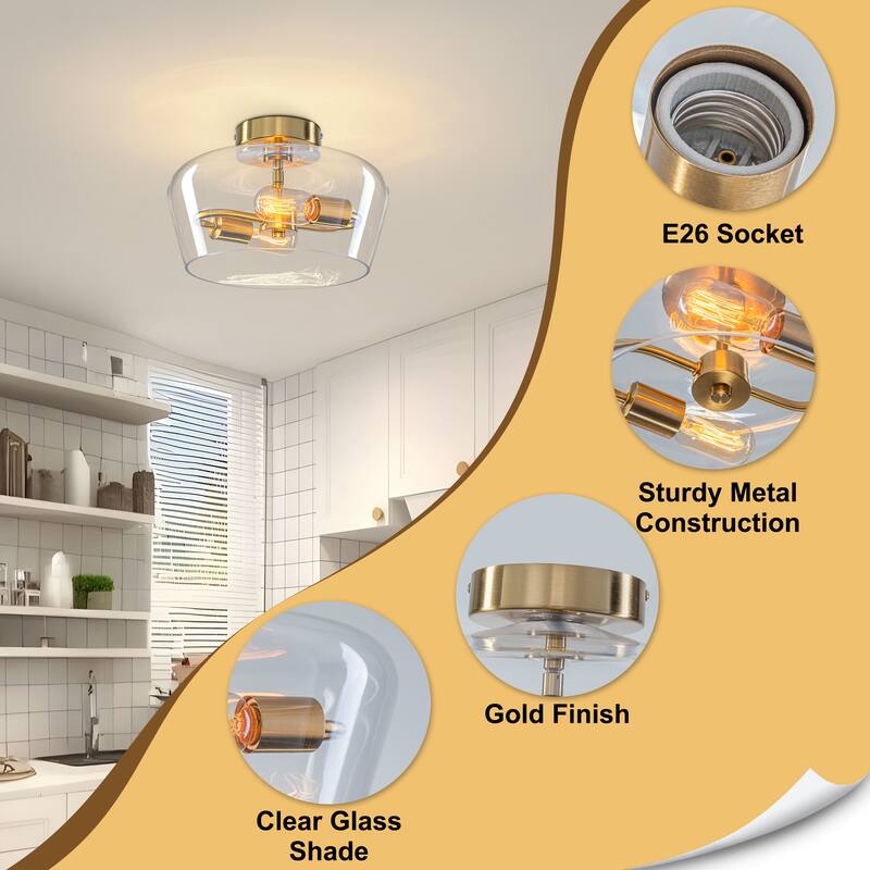 Starsky 2-Light Contemporary Drum Glass Semi Flush Mount