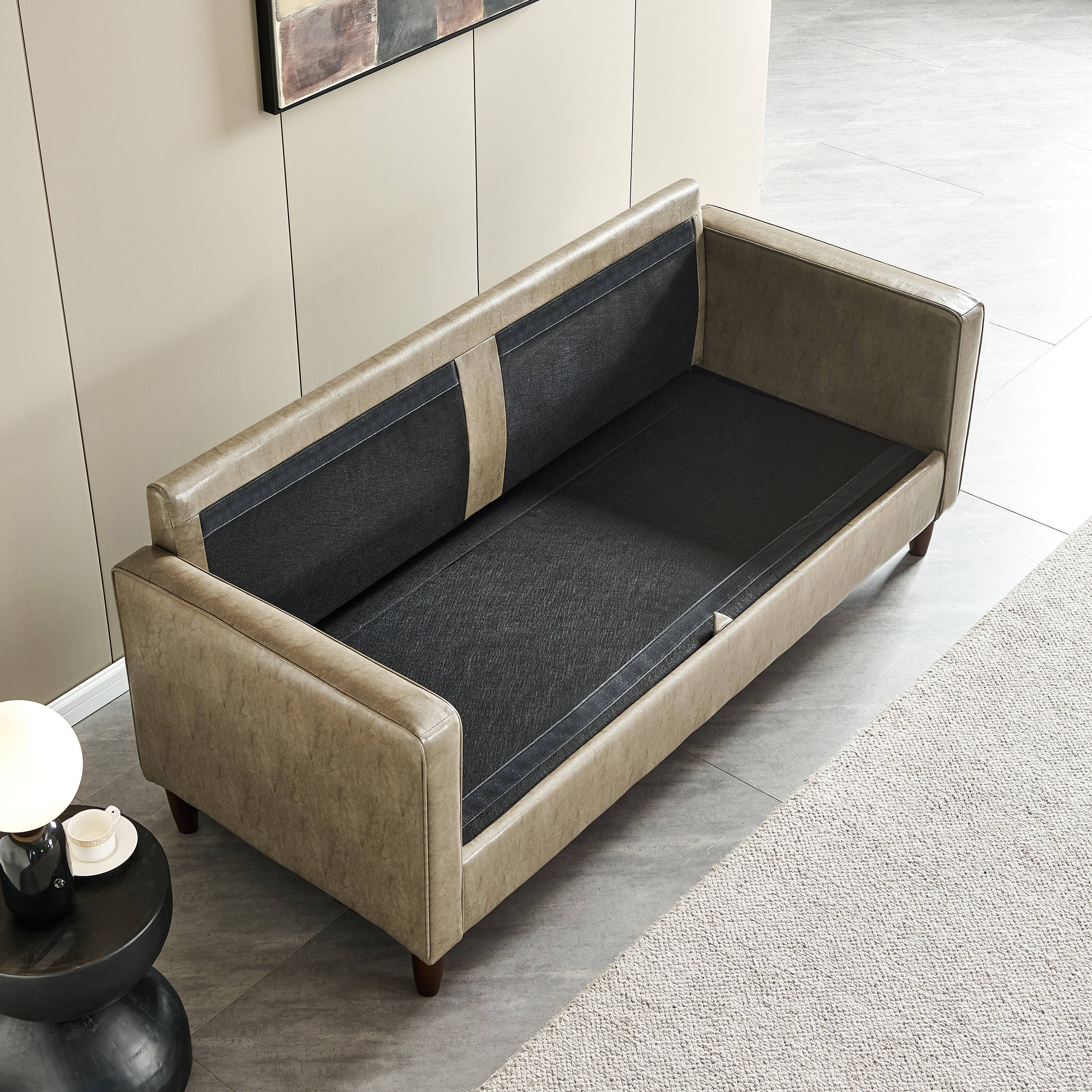 Wood frame couch with cheap removable cushions