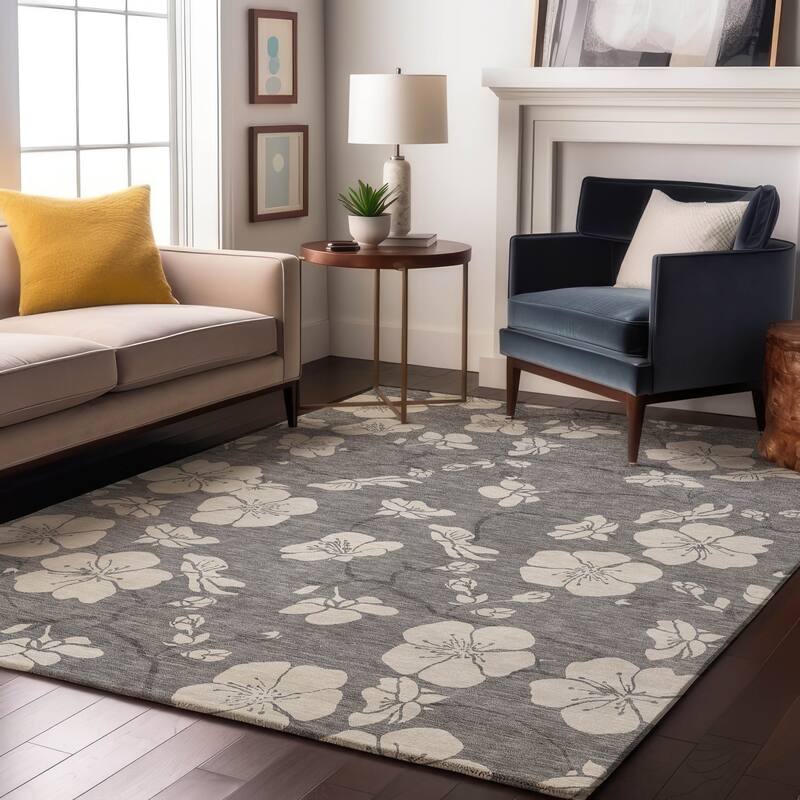 Premium Washable Super Soft Modern Floral Mayfield Rug - Gray - 9' x 12'