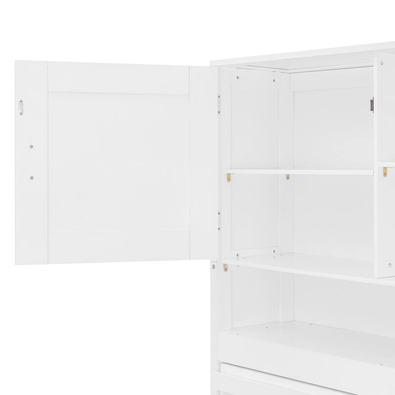 Queen Size Wall-Mounted Murphy Bed with Storage and Decorative Panels, White
